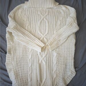 Turtleneck Cable Knit Women's Sweater - Cream